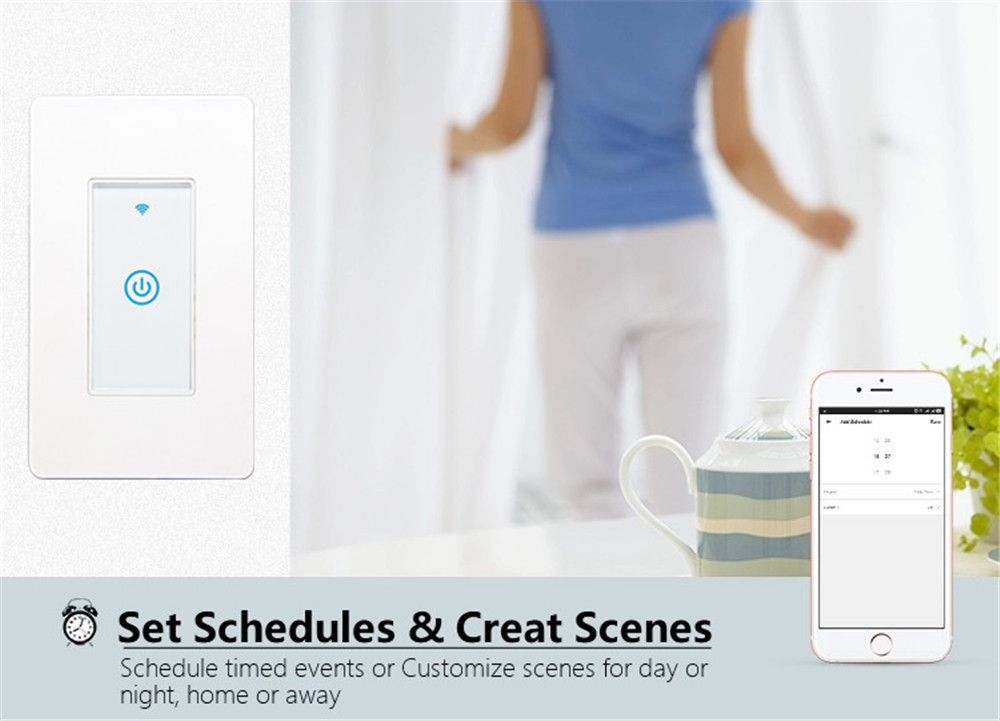 Smart Wifi Switch US 1/2/3 Gang Touch Panel Wireless Remote Control Light Switch Compatible Alexa Google Home Tuya APP