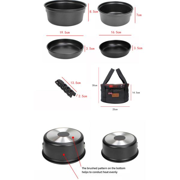 Black Outdoor Cookware Set Unbreakable For Camping With Handle