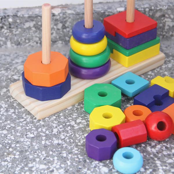 Stacker 21cm Geometric Wooden Building Blocks Toy Sorting Board