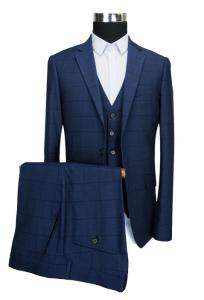 Slim Fit Three Piece Suit Adults Business Navy Checkpolyester Viscos Elastane