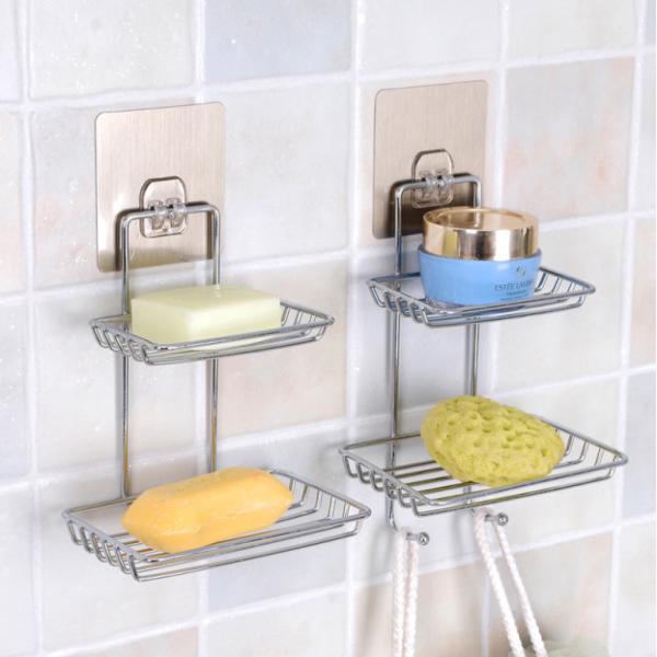 Stainless Steel Bathroom Soap Holder With Hooks Suction Cup Soap Dish