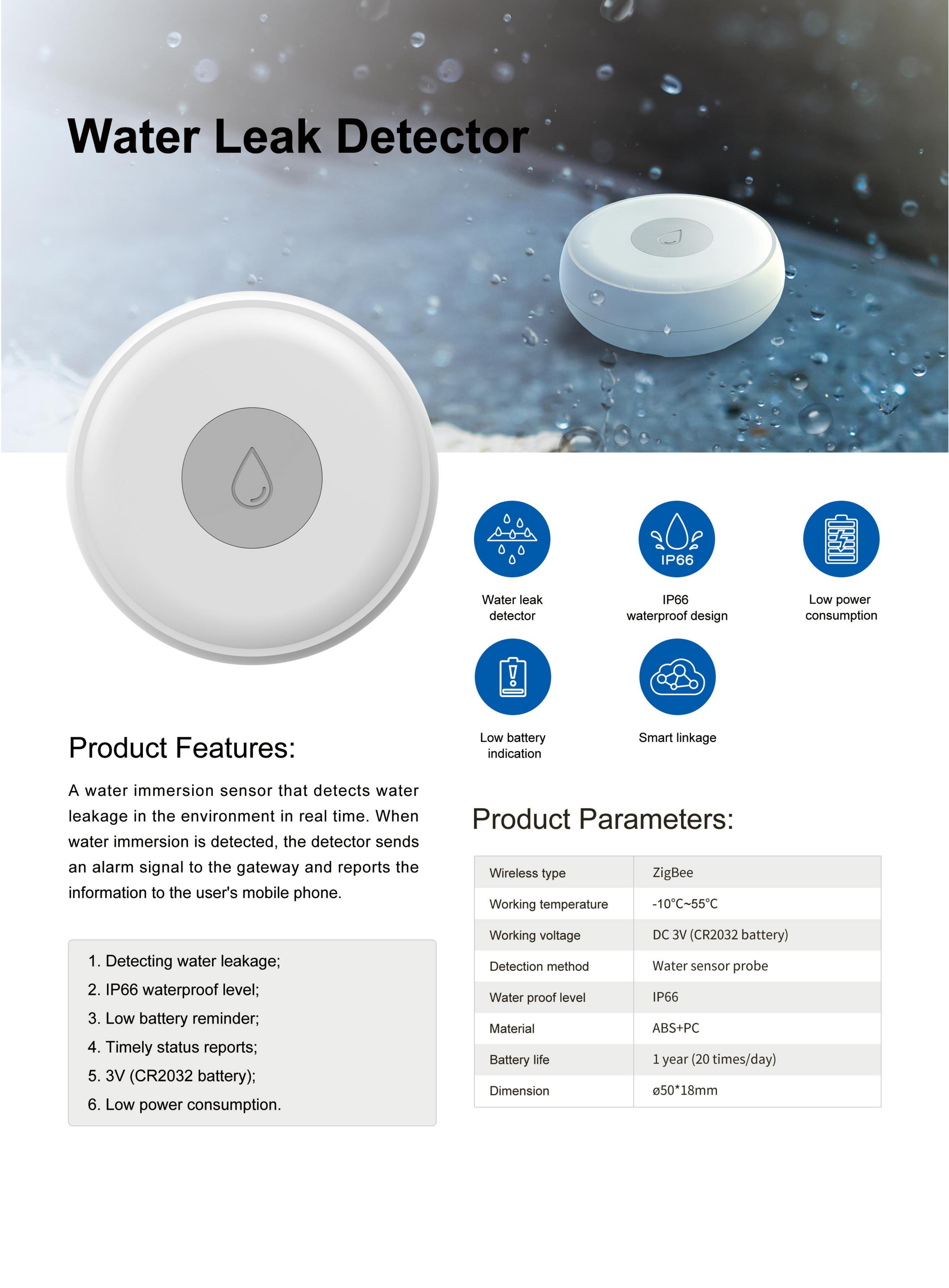 Smart Home Wifi Tuya Zigbee Water Leak Detector Smart Home Mobile Phone Remote Alarm Overflow Sensor Linkage Alarm