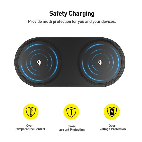 PU Leather Dual DC 5.0 Jack Qi Wireless Charging Pad Fast Twin Charger