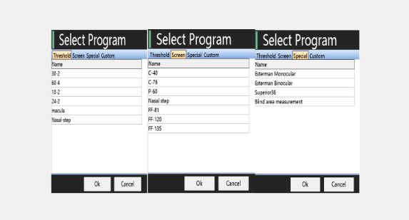 Inspection Categories 200ms Visual Field Analyzers International Goldman Standard