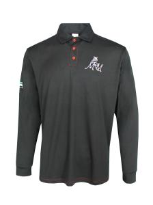 China 180GSM Lapel Collar T-SHIRT & POLO Red Buttons Black Long Sleeve T Shirt on sale