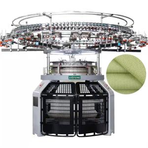 China Three Thread Fleece Single Jersey Circular Weft Knitting Machine Knit Green Fabric on sale