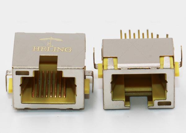 Tab Up Shielded Overhangs RJ45 Board Mount Connector Through Hole PCB Mounting