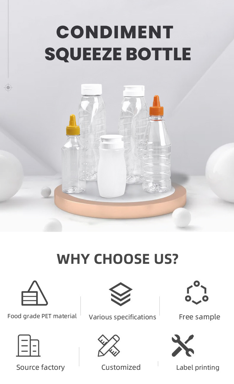 Hot Stamping Surface Handling Condiment Bottle With Cap Easy To Squeeze