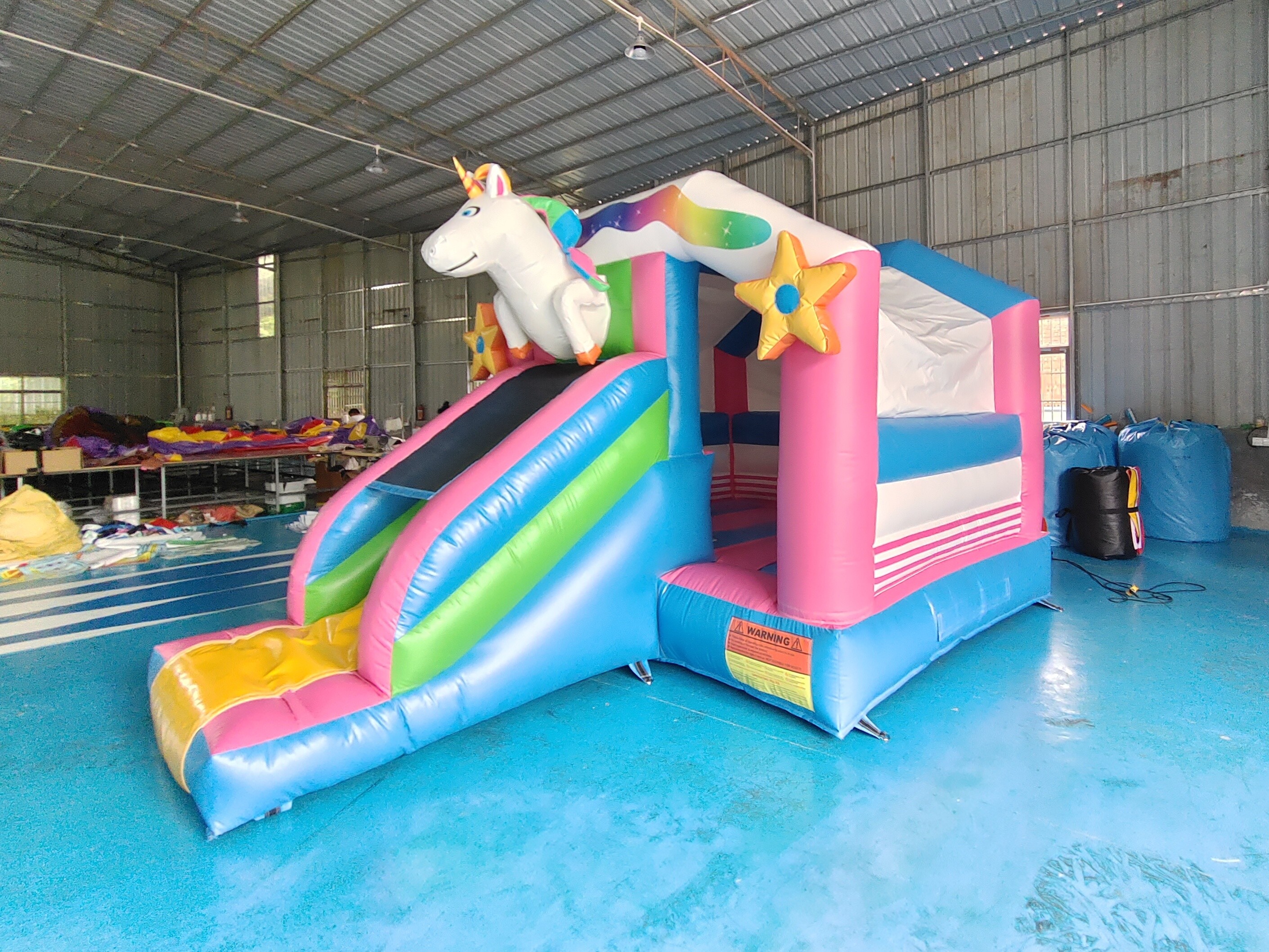 Digital Printing Inflatable Combos Colorful Unicorn Bounce House Jumping Castles With Silde
