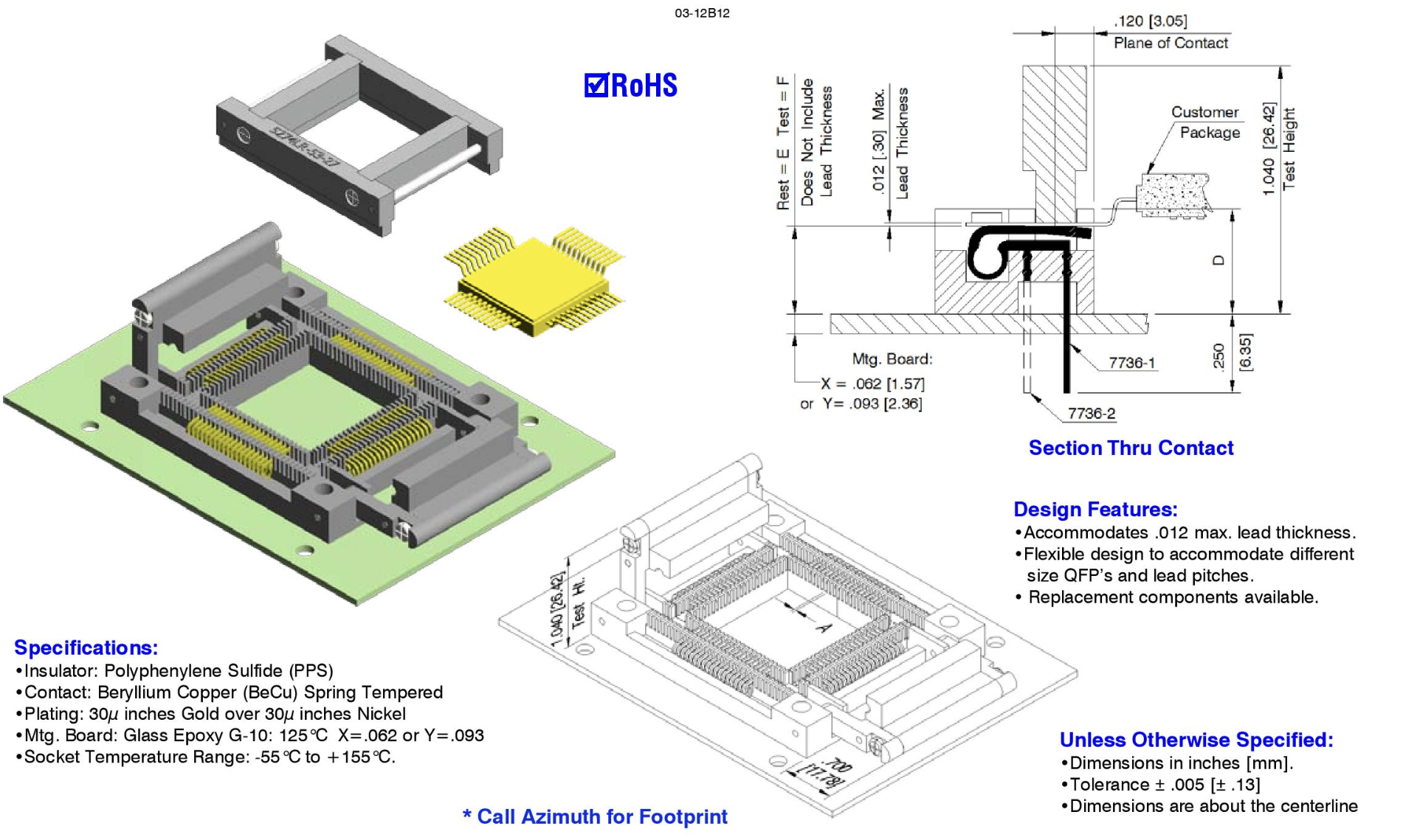 Contacting system Azimuth Carrierless Test Socket 5274LR-53-30 Experience Flat Pack Socket