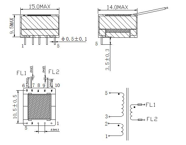 Single Ferrite Core Horizontal Small High Voltage Transformer High Frequency EPC13
