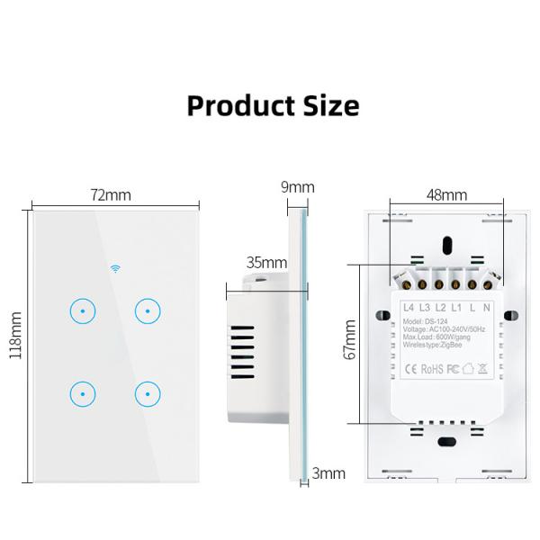 600W Zigbee Wall Switch No Neutral 60HZ 3 Gang Smart Light Switch