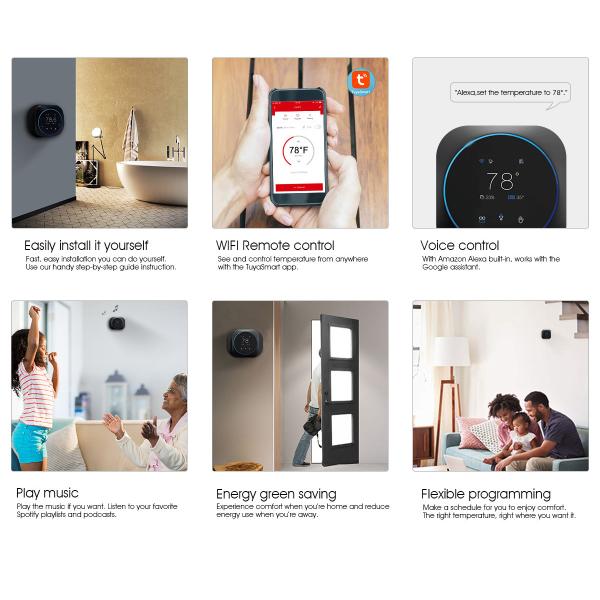 24VAC LED WiFi Smart Thermostat With Voice Control Electric Heat Thermostat