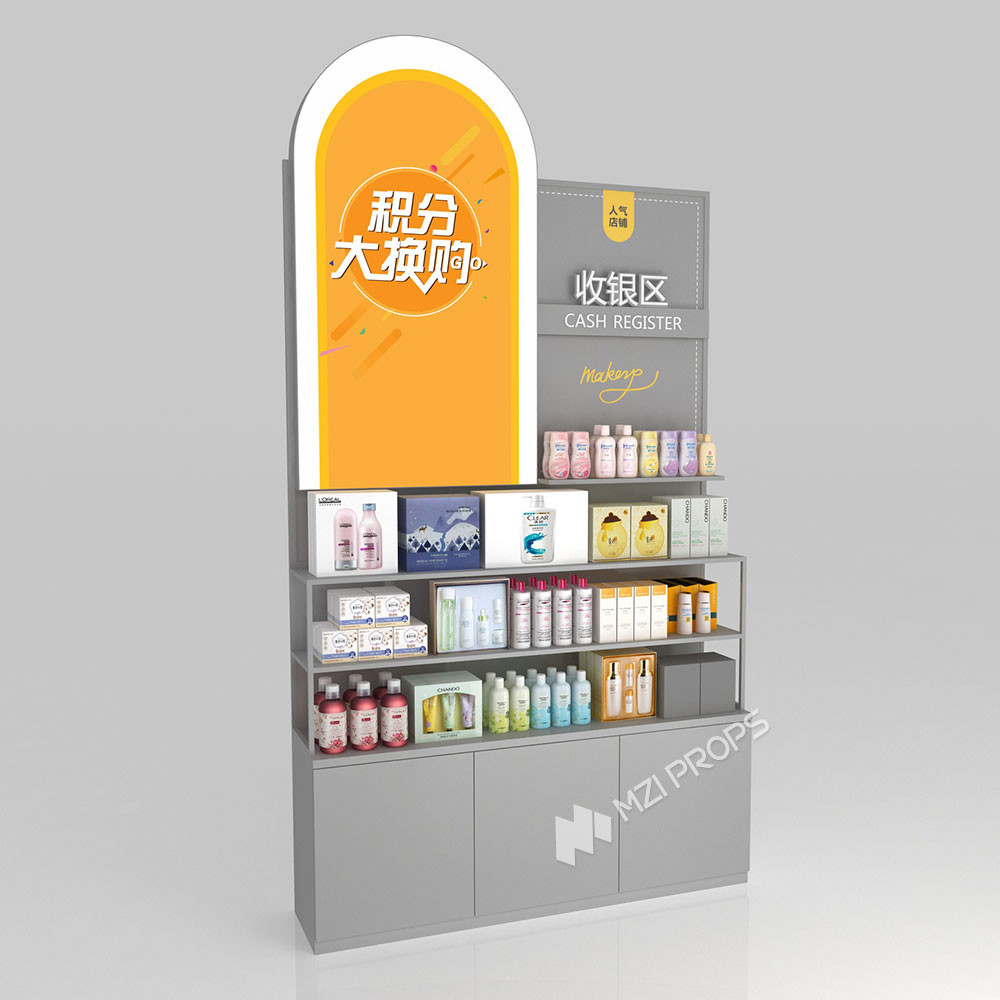 GDR09-Y001-C Retail Display Counter with Acrylic Panel Graphics and Cable Management Hole for Cosmetics Counter