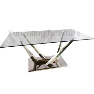Silver Color Luxury Modern Dining Tables Glossy Tempered Glass Sophisticated Dining Table