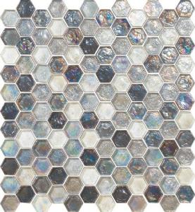 Hexagon grey series water waving glass mosaic tile for living room decoration