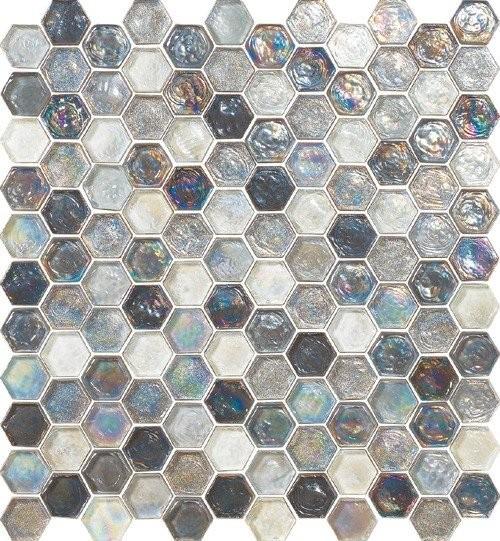 Quality Hexagon grey series water waving glass mosaic tile for living room decoration for sale