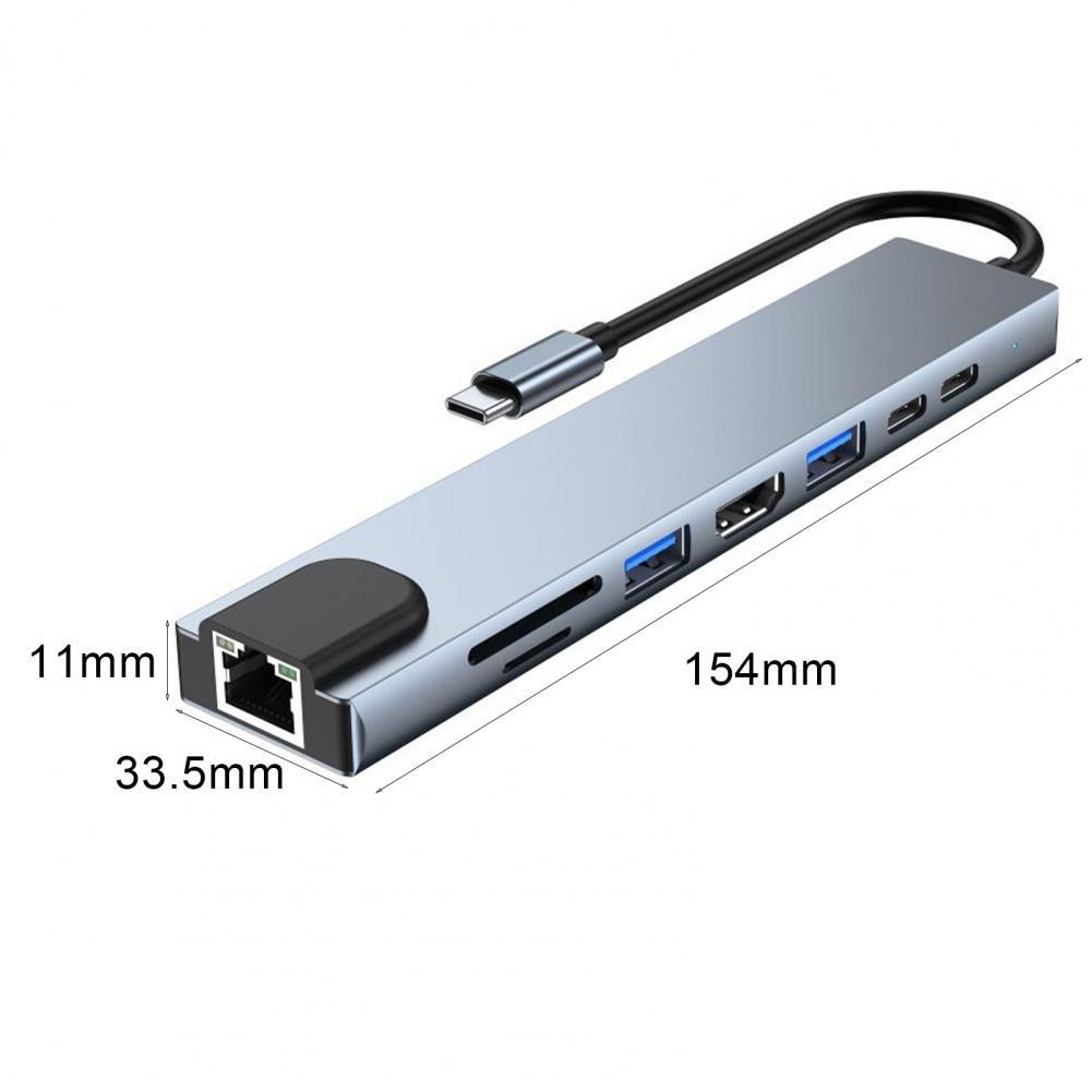 8 In 1 USB C Hub Adapter Type C Kabel Naar 4K 60hz Converter Ethernet