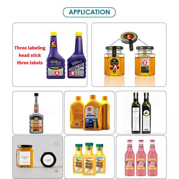 YM630 3 heads Fully Automatic Roll to Roll three sides Flat Square Bottle Labeler