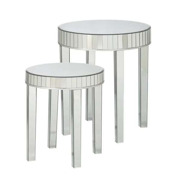 2 pieces set mirrored nesting table round side table for living room