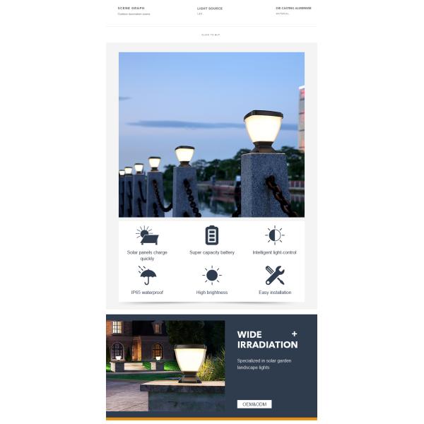 3000K 6500K Light Control Solar Pillar Lighting Solar lantern lamp for Landscape Decorative