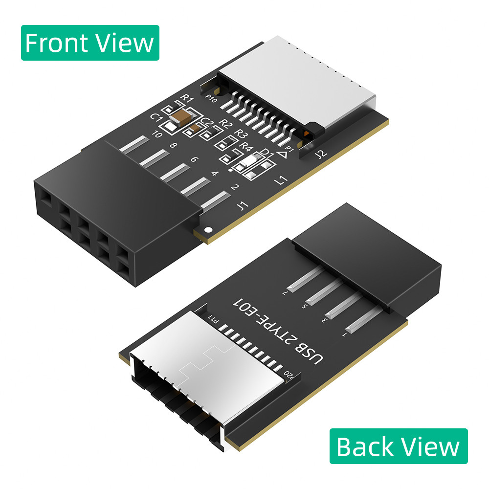 New Version USB 2.0 9pin Front Panel Header to Type-E Internal Adapter with 5V Power LED