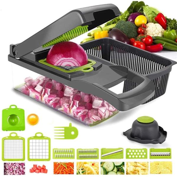 Quality Mulitfunction 7 Shape Blades Green Vegetable Chopper With Container for sale