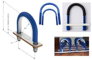 China PTFE coated U bolts |  coated U bolts| PTFE insulated U bolts | Telflon cushioned U bolt clamps on sale