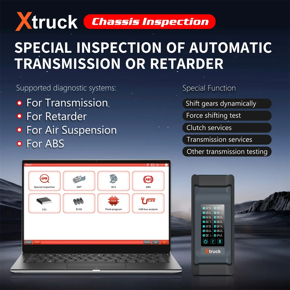 Xtruck Chassis Inspection with Getac Tablet ZF Function Reading Code for Heavy Duty Truck FAST SINOTRUK Eaton ZF WABCO