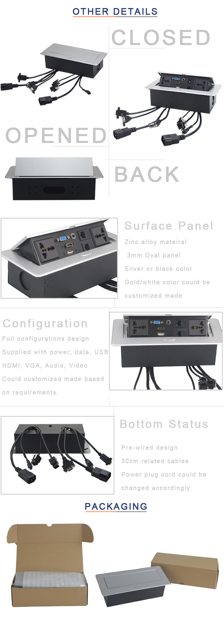 high quality available customized various modular for conference system media desktop socket box