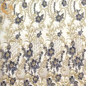 Multicolor 3D Applique Fabric Beaded Embroidery Lace For Evening Dress