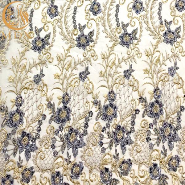 Quality Multicolor 3D Applique Fabric Beaded Embroidery Lace For Evening Dress for sale