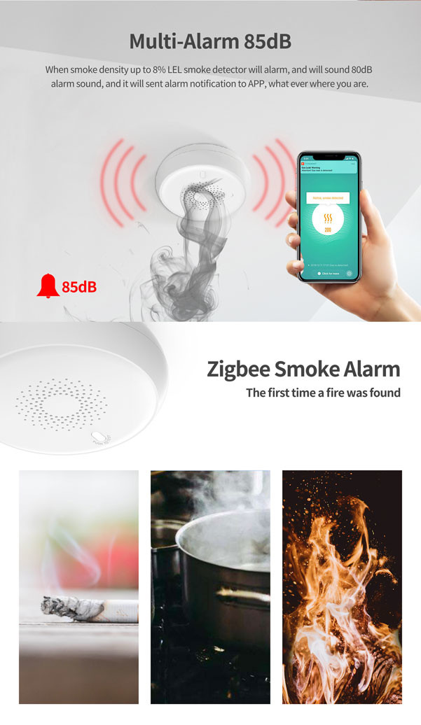 DC 3V Home Assistant Smoke Detector Zigbee Network Alarm High Alarm Sound