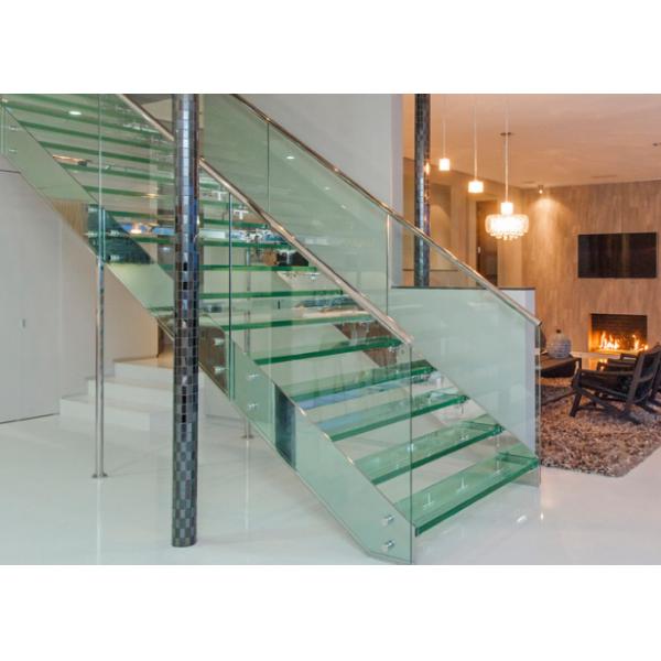 Indoor Design Stairs Glass Straight Flight Staircase Multi Treads Customizable
