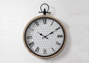 China Metal Ring Classical Handcrafted Round Wooden Wall Clock on sale