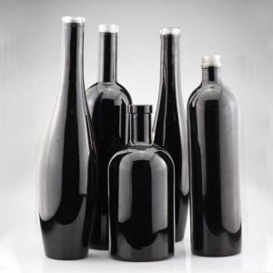 China 750ml Glossy Black Glass Vodka Painted Bottles Screen Printing Gin Closure Liquor Bottle on sale