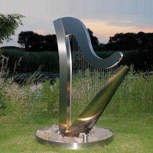 China Outdoor Water Fountain Harp Metal Garden Statues Stainless Steel Sculpture on sale