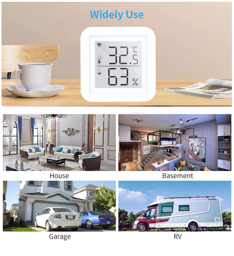 5V1A LCD Tuya Wifi Thermometer Temperature And Humidity Monitor Wifi 2.4GHz