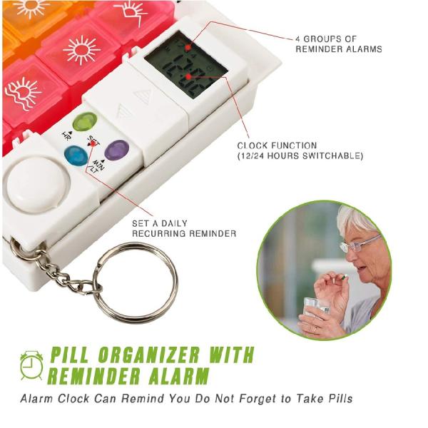 Factory direct sale bottle electronics timing box alarm dispenser pill timer 4 Times a Day 7 Day Pill Box 28 pc