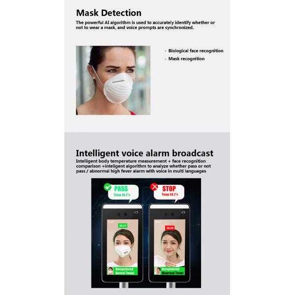 8 Inch Touchless Face Recognition Infrared Thermometer Hand Sanitizer Kiosk