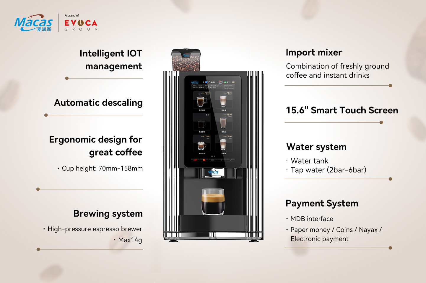 EVOACAS New Table Top Espresso Tea Vending Machine OCS Scenario Coffee Vendo Machine
