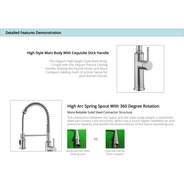 Retractable Single Kitchen Mixer Tap IPX5 Brushed Nickel Kitchen Tap Pull Out