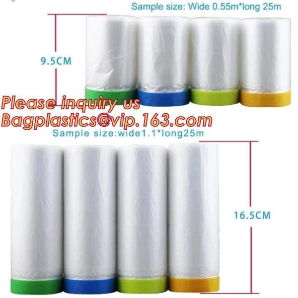 pre-taped paintable car masking film,auto paint solution HDPE masking film,1500*2300mm Masking Film Tape Roll Self Adhes