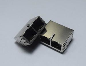 Gigabit 2 Port RJ45 Receptacle Shielded Cat6 RJ45 Connectors Tab Down For Networking