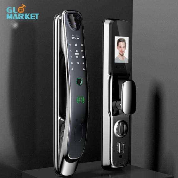 Quality Glomarket Smart Tuya Wifi Door Lock Built-in Camera Work with App Cat Eye Fingerprint Password Security Door Lock for sale