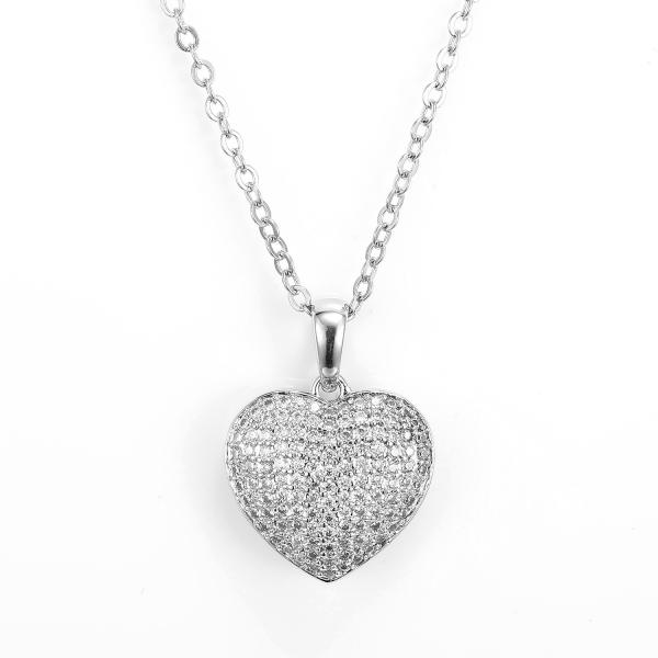 3.15g 925 Silver CZ Pendant Rhodium Valentines Day Heart Pendant