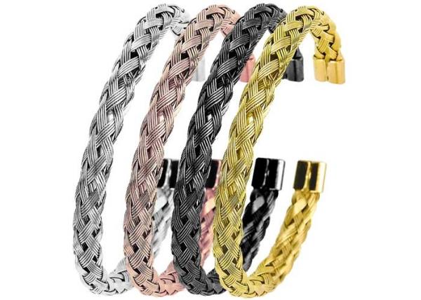 Quality Wire rope twist Braided black bracelet Stainless Steel C-shaped opening titanium steel mesh twisted wire bracelet for sale