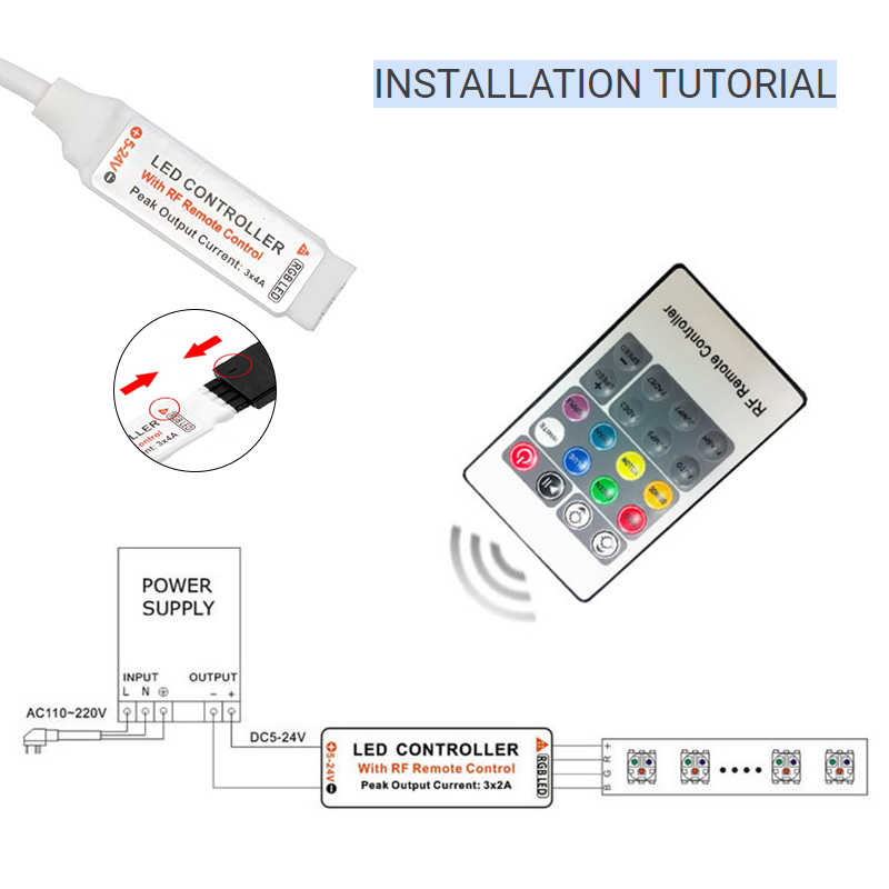 Mini RF LED RGB Controller 20 Key Wireless Remote Control For LED Strip Lights