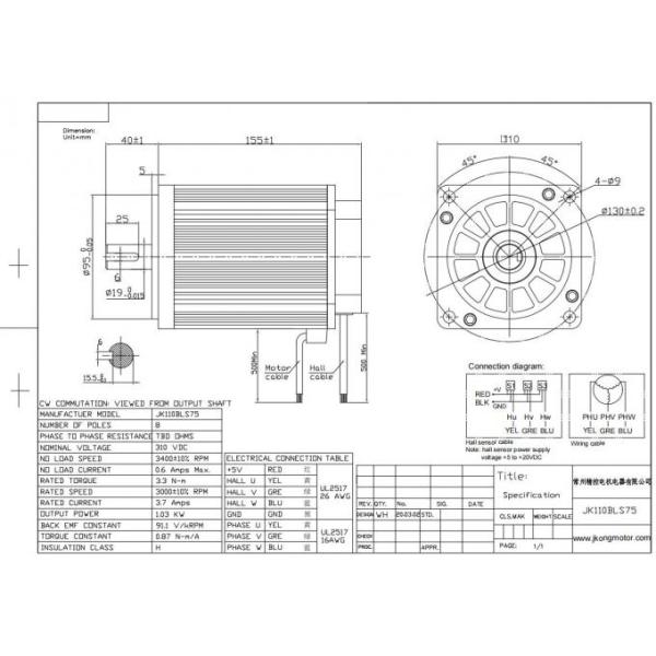 High Speed 180mm 1500w Brushless Motor 5N.M For Dust Collecting System