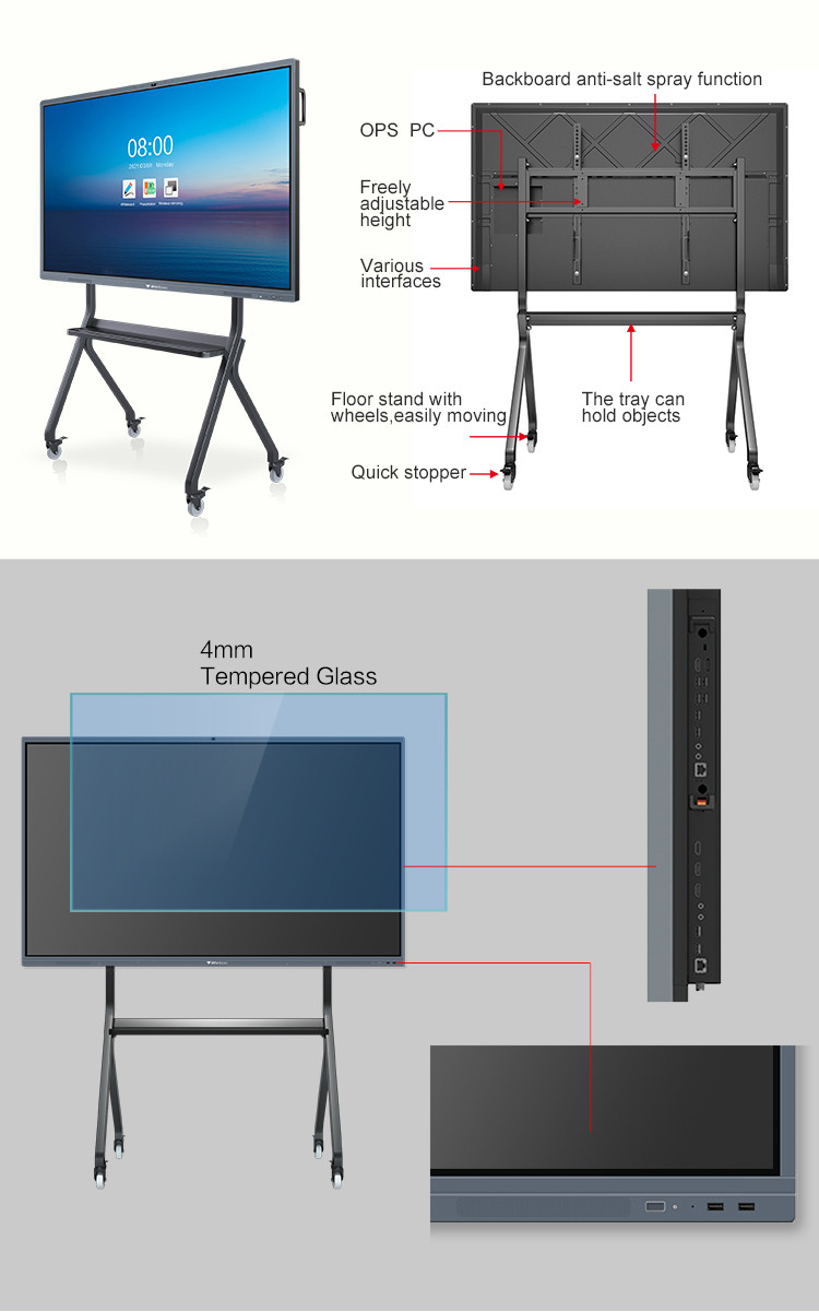 100'' Digital Interactive Board Smart Digital IR Whiteboard Interactive Display Stand For Meeting